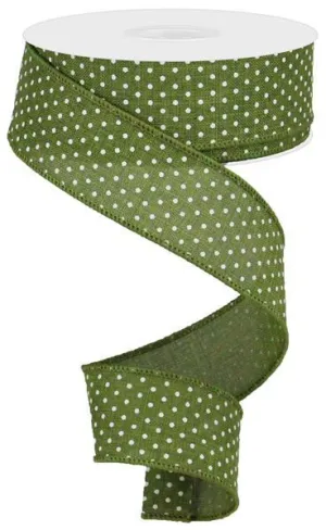 1.5"x10yd Raised Swiss Dots On Royal Burlap, Moss Green/White  SP2