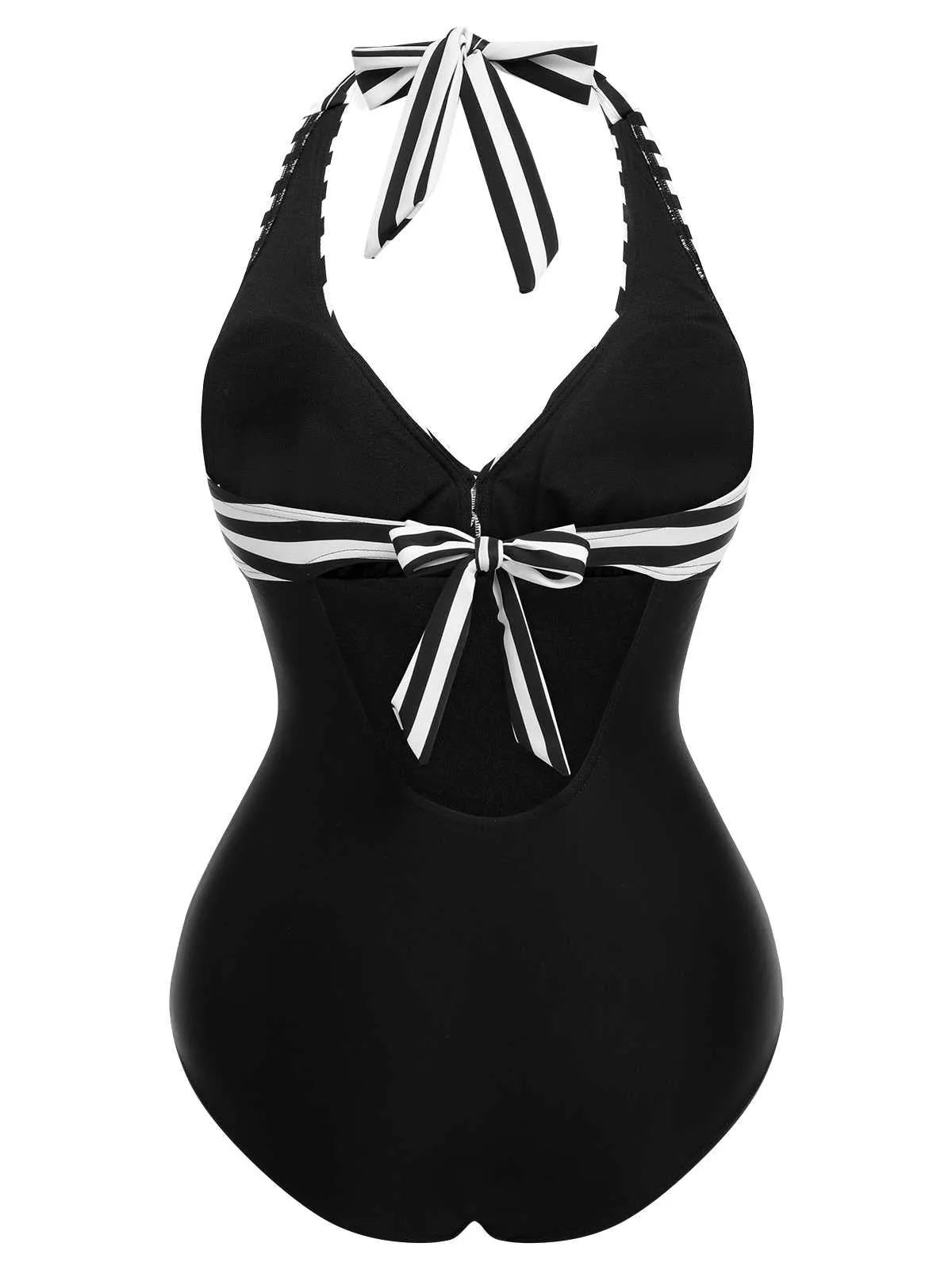 1950s Halter Stripes Floral One-Piece Swimsuit