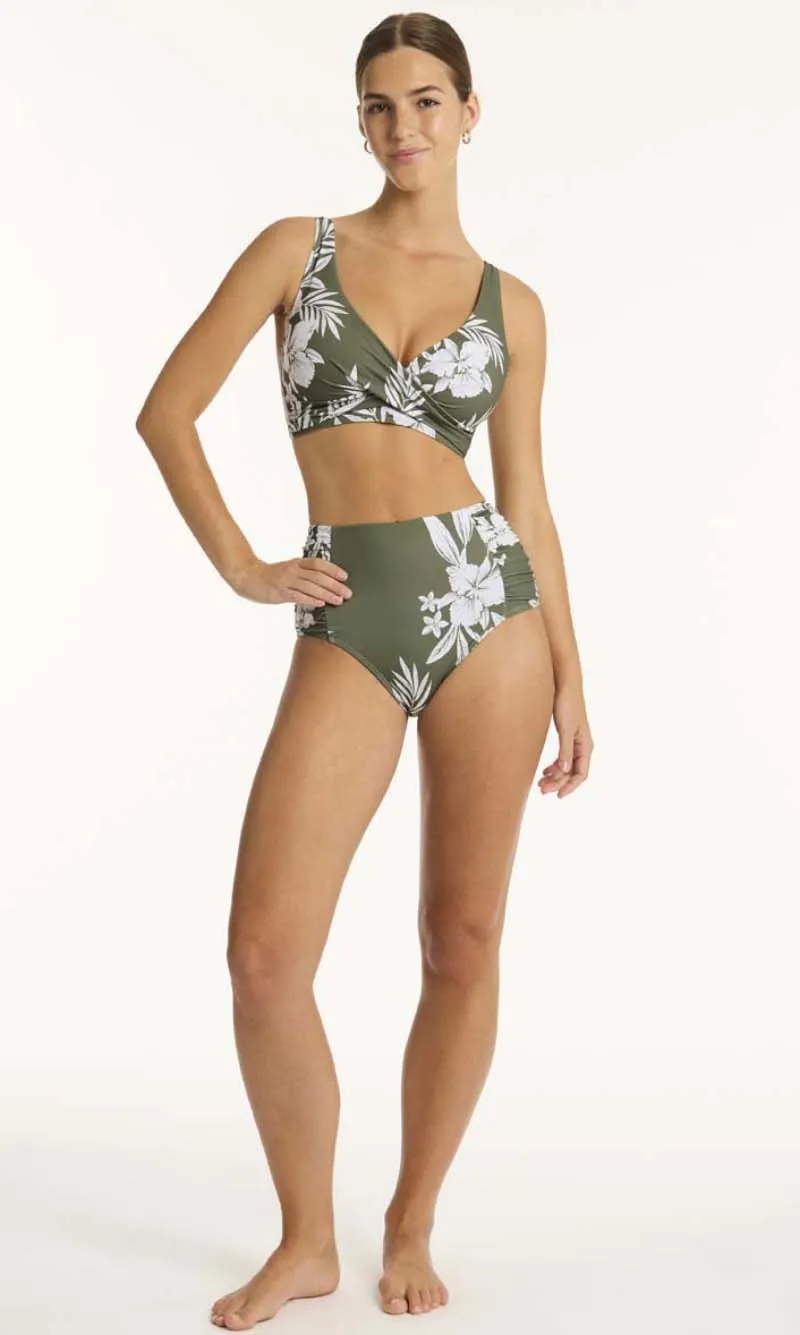 Aloha Cross Front Multifit Bra Khaki