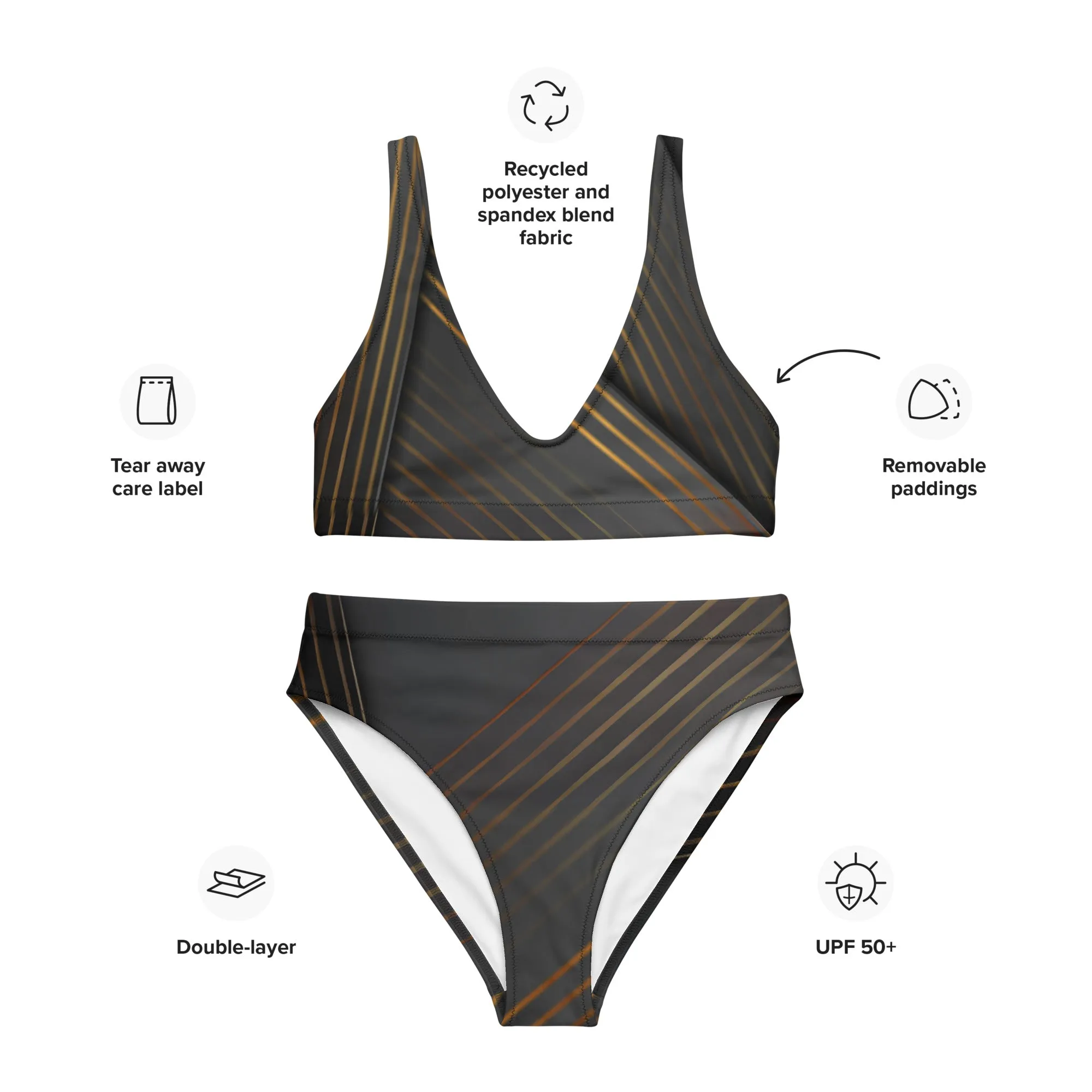 Black & Gold Triangle Print: Summer Must-Have Recycled high-waisted bikini