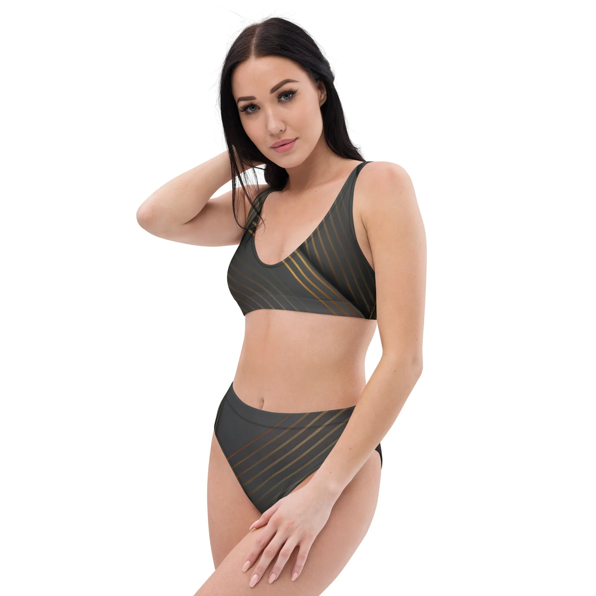 Black & Gold Triangle Print: Summer Must-Have Recycled high-waisted bikini