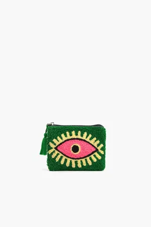 Blazing green evil eye coin pouch