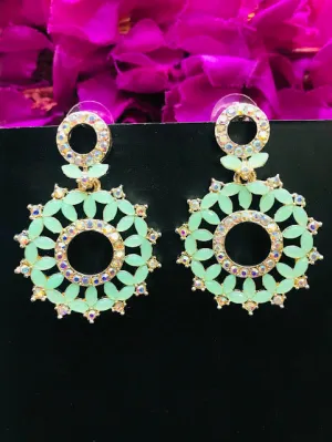 Charming Teal Green Colored American Diamond Earrings For Women