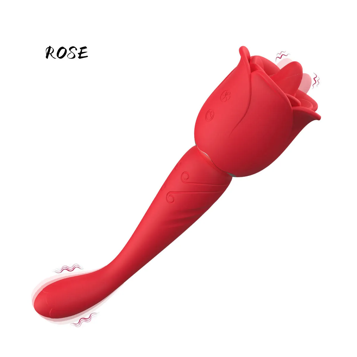 2-in-1 Rose G Spot Vibrator with Clit Clamps - Tongue Licking and Vibrating Dildo