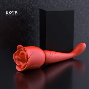 2-in-1 Rose G Spot Vibrator with Clit Clamps - Tongue Licking and Vibrating Dildo