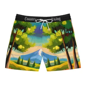 Country Living Swim Trunks!  Men's Mid-Length Swim Shorts (AOP)