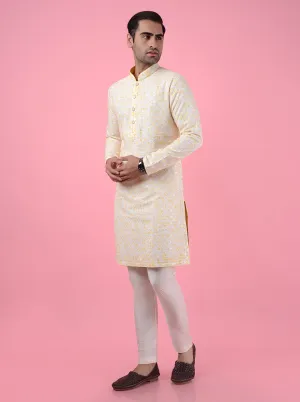 Cream & Yellow Kurta Pajama | TULA