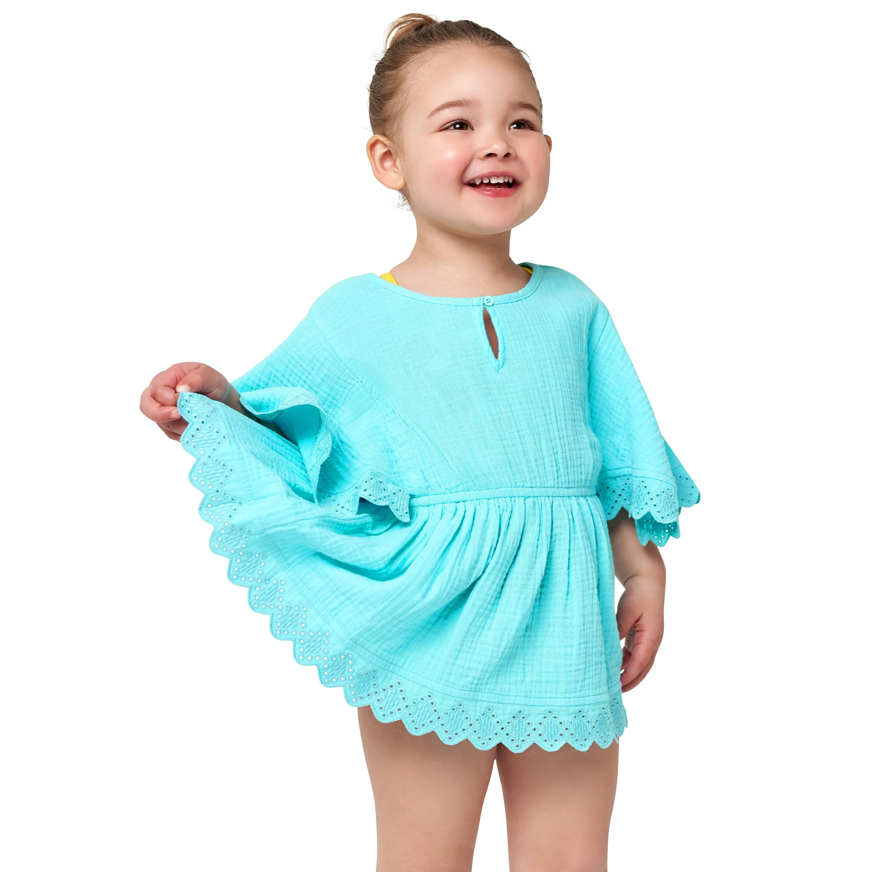 Embroidered Baby & Toddler Girls Aqua Gauze Kaftan Swim Coverup