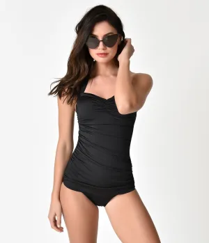 Esther Williams Vintage Inspired 1950s Black Sheath Swimsuit