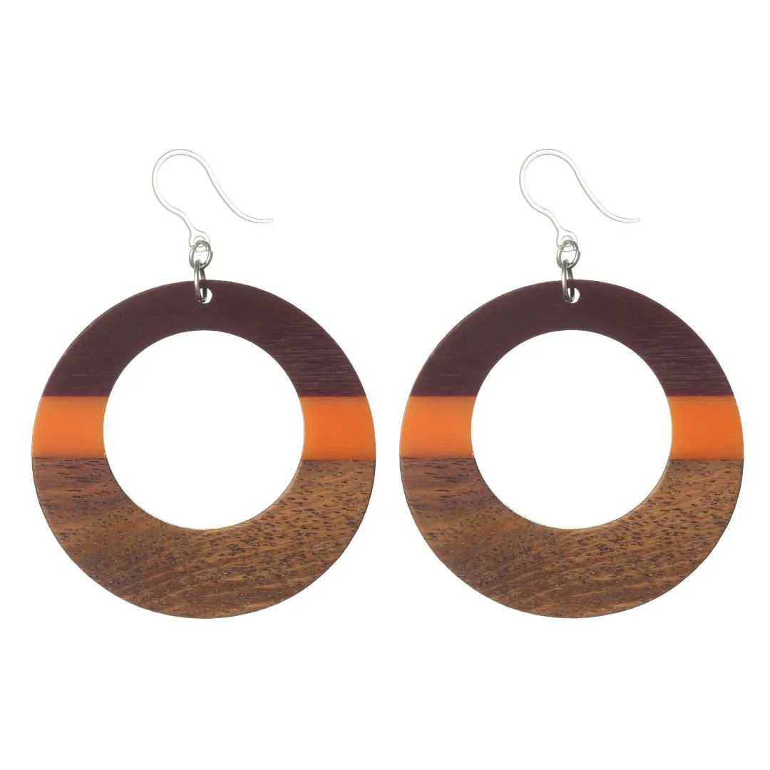 Exaggerated Wooden Celluloid Hoop Dangles Hypoallergenic Earrings for Sensitive Ears Made with Plastic Posts