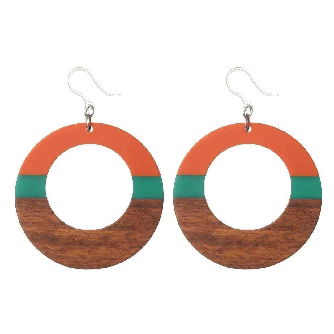 Exaggerated Wooden Celluloid Hoop Dangles Hypoallergenic Earrings for Sensitive Ears Made with Plastic Posts