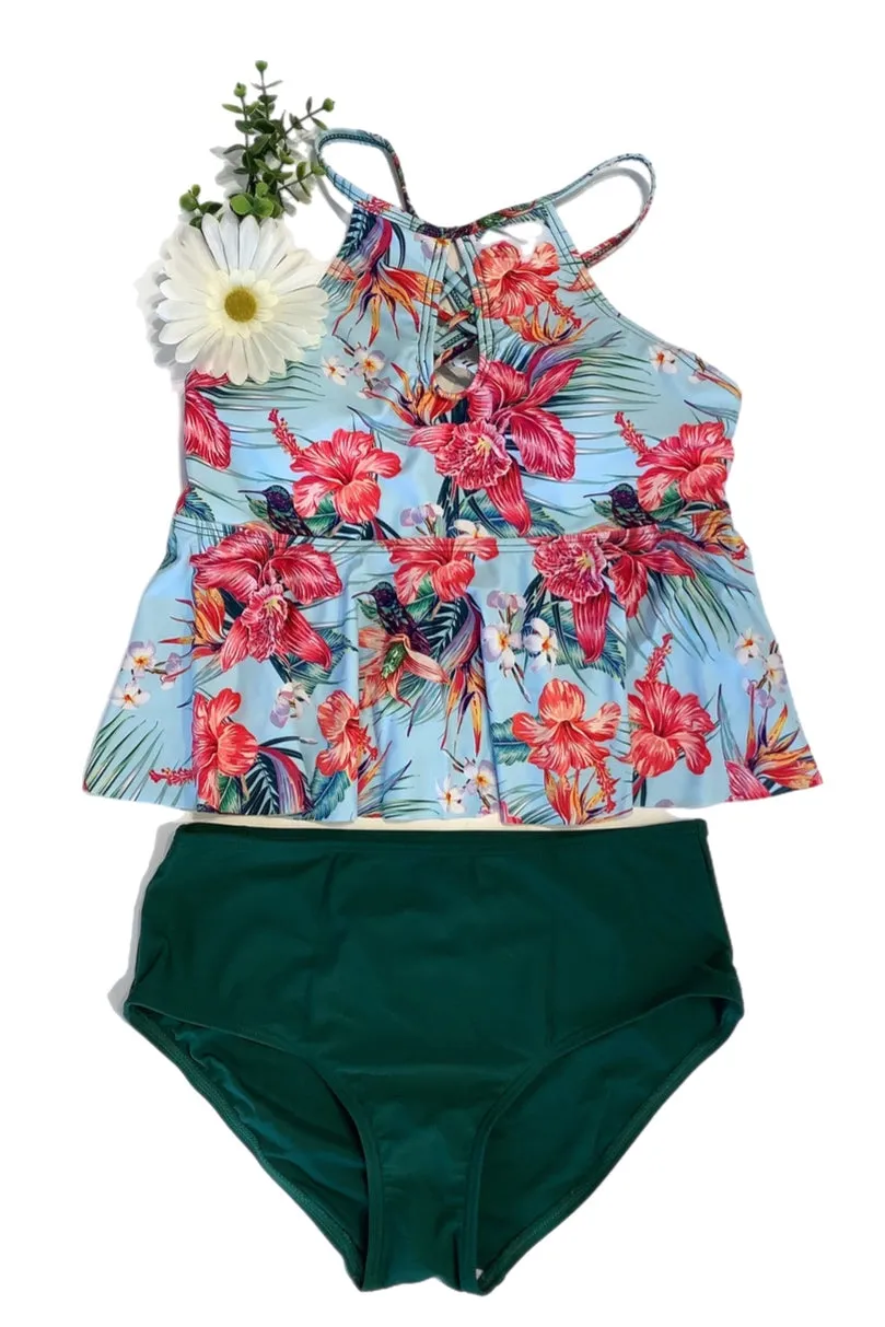 Flounced Floral Tankini Set in Flower 4059