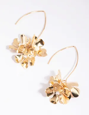 Gold Pearl & Flower Drop Earrings