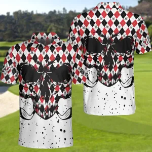 Golf Skull Red Black And White Pattern Polo Shirt, Argyle Pattern Polo Shirt, Best Golf Shirt For Men Coolspod