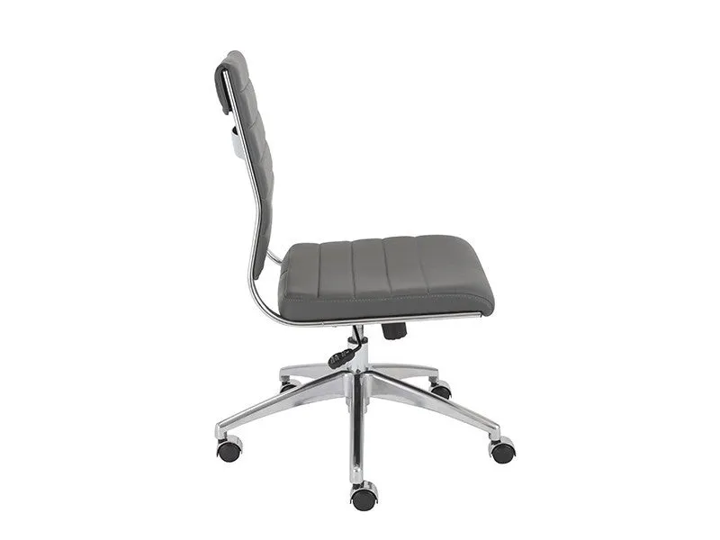 Gray Leather Armless Modern Rolling Office Chair