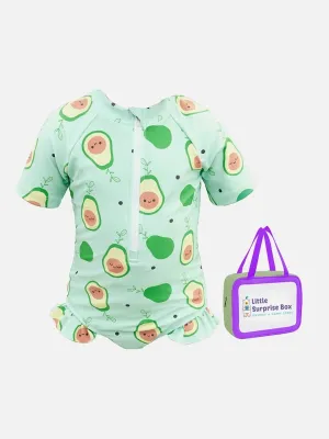 Little Surprise Box,Frilly Avacado Print Swimwear Swim Cap for Toddlers & Kids