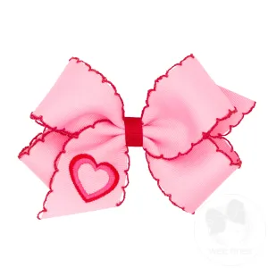 Medium Heart Embroidered Grosgrain Hair Bow with Moonstitch Edge