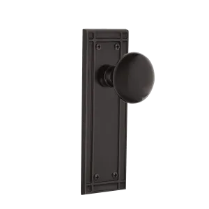 Mission Long Plate with Black Porcelain Knob in Timeless Bronze