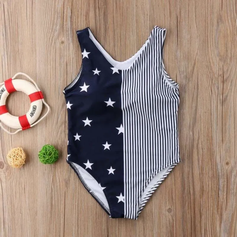 Navy Blue Stars Mom and Daughter matching swimwear