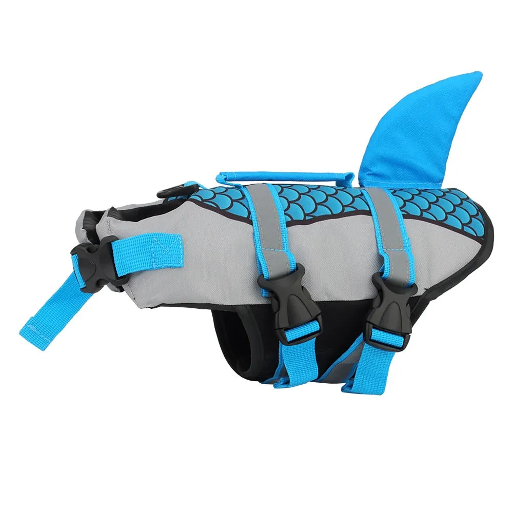 Pet Dog Life Jacket Vest Clothes Collar Harness Summer Swimwear Scales Shark Fin