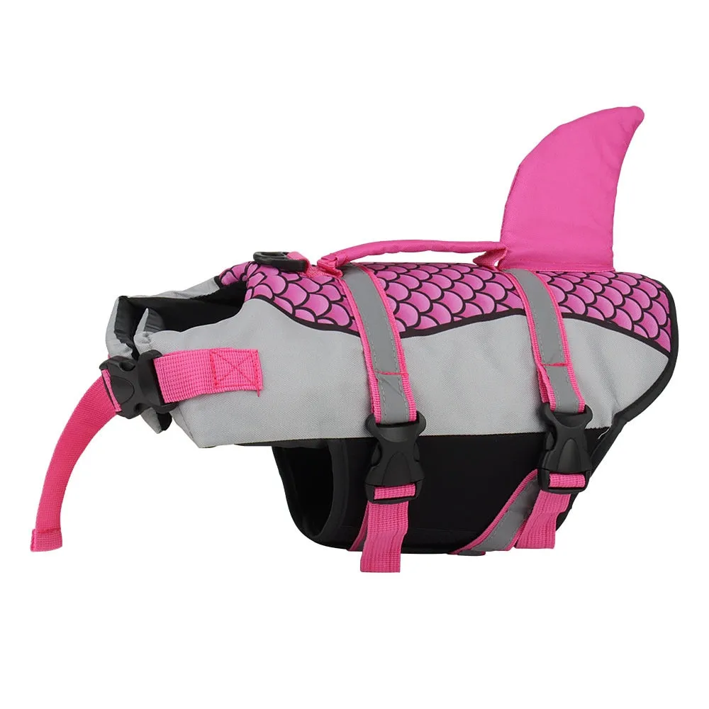 Pet Dog Life Jacket Vest Clothes Collar Harness Summer Swimwear Scales Shark Fin