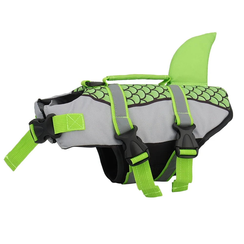 Pet Dog Life Jacket Vest Clothes Collar Harness Summer Swimwear Scales Shark Fin