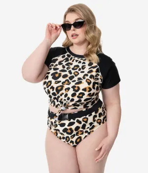 Plus Size Leopard Print Belted Swim Bottom