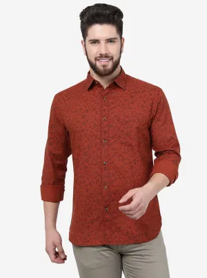 Rust Printed Slim Fit Casual Shirt | Greenfibre