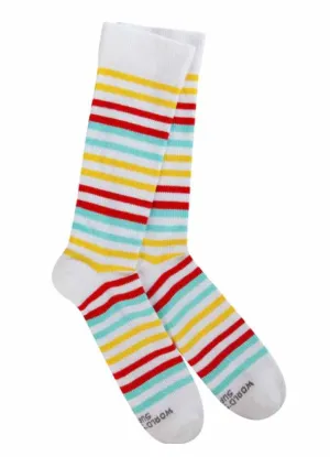 White Multi Stripe Sock by Crescent Sock