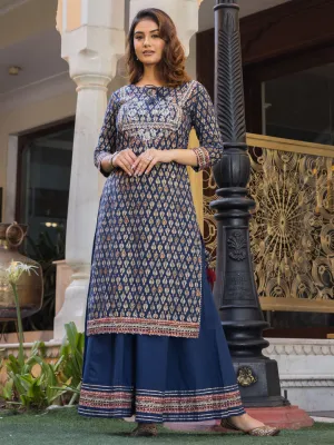 Women Navy Blue Cotton Gota Patti Palazzo Set